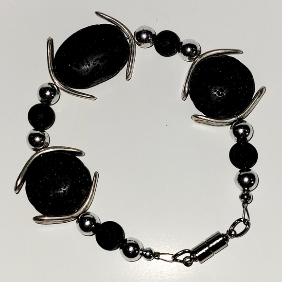 Black Lava Beaded Bracelet with Magnetic Closure - Picture 1 of 5